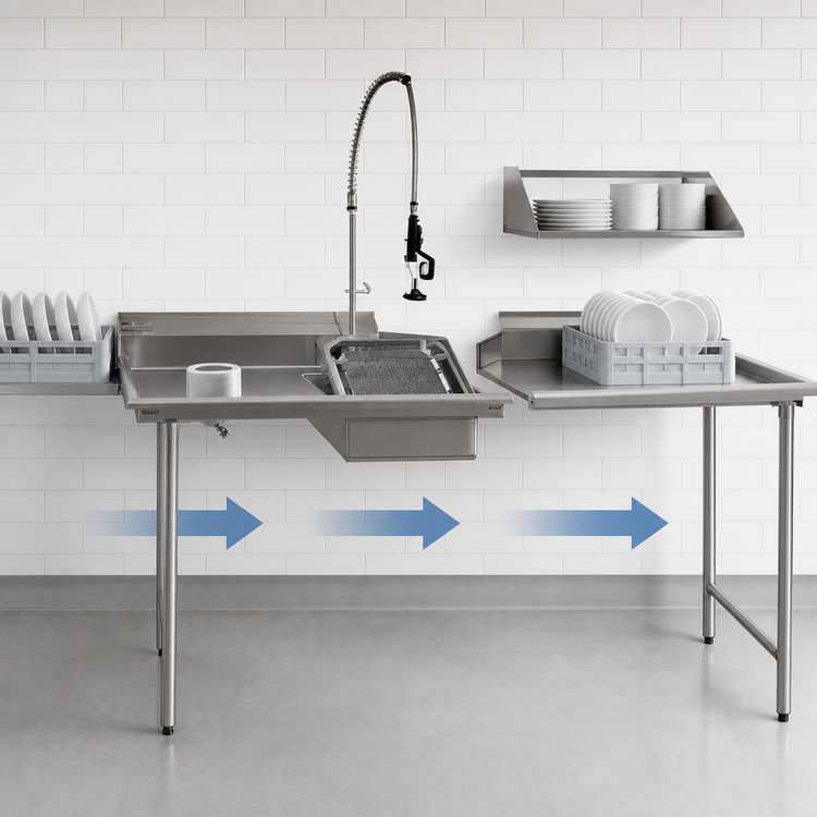 Product image #3 for Eagle Group Straight Left-to-Right Dishtable Package with Pre-Rinse Sink, 48 x 30 Inches