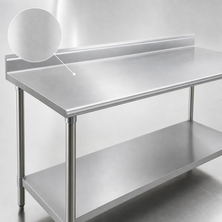Product image #3 for Deluxe Series Stainless Steel Work Table with 4-1/2" Backsplash and Undershelf, 84" x 30"