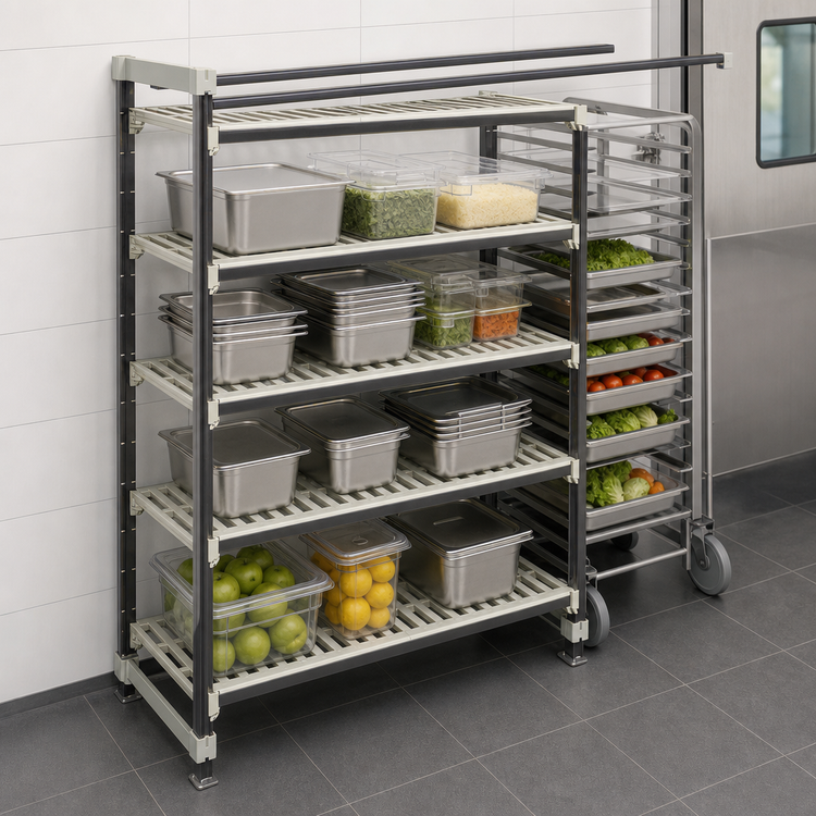 Product image #3 for Cambro Camshelving Elements XTRA High-Density Top-Rail Stationary Starter Shelving Unit, 54 x 24 x 81 Inches, 5-Tier