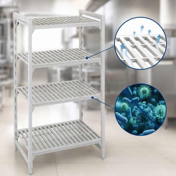 Product image #4 for Cambro Camshelving Premium 4-Tier Vented Stationary Starter Polymer Shelving Unit, 21-Inch Deep x 24-Inch Wide x 64-Inch High, Speckled Gray