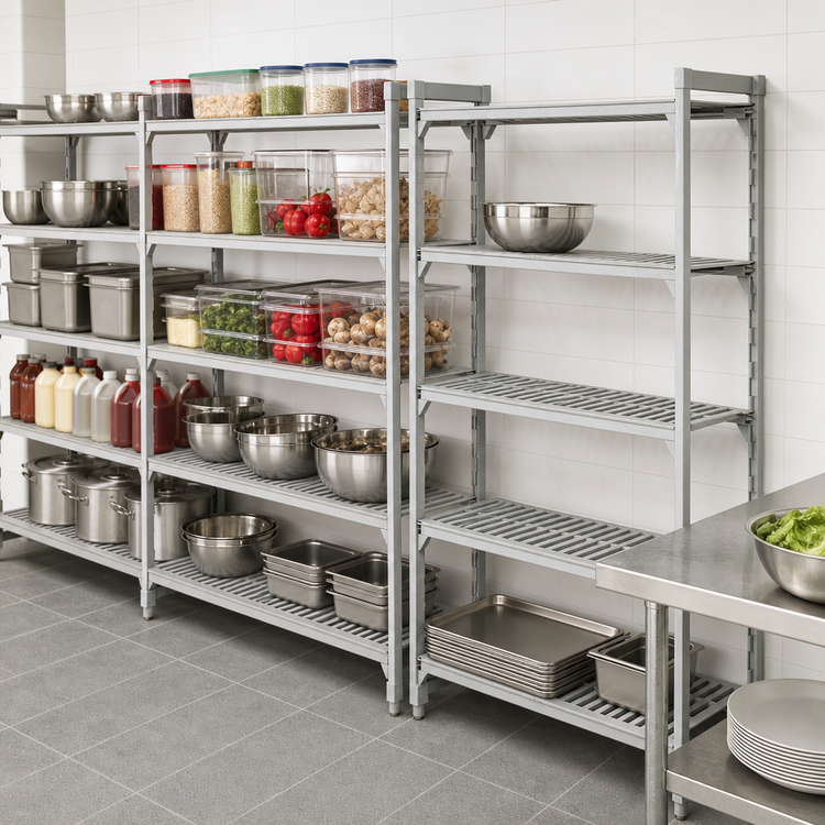 Product image #4 for Cambro Camshelving Premium Stationary 4-Tier Add-On Polymer Shelving Unit, 24 x 18 x 64 Inches, Vented and Solid, Speckled Gray