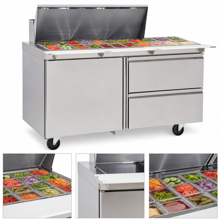 Product image #4 for Delfield Mega Top 60-Inch Two-Section Sandwich/Salad Prep Table Refrigerator with 18-Pan Top