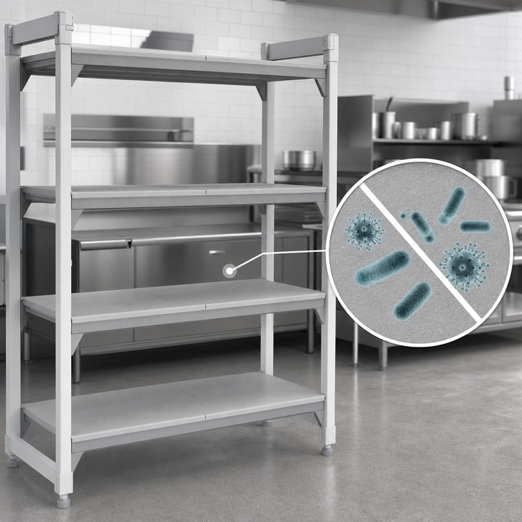 Product image #4 for Cambro Camshelving Premium 72"W x 21"D 4-Shelf Solid Shelf Kit, Speckled Gray