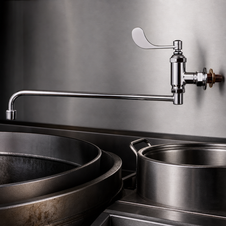 Product image #3 for T&S Brass B-0579 Heavy-Duty Wall Mount Chinese Range Faucet with 13-1/8-Inch Swing/Swivel Spout
