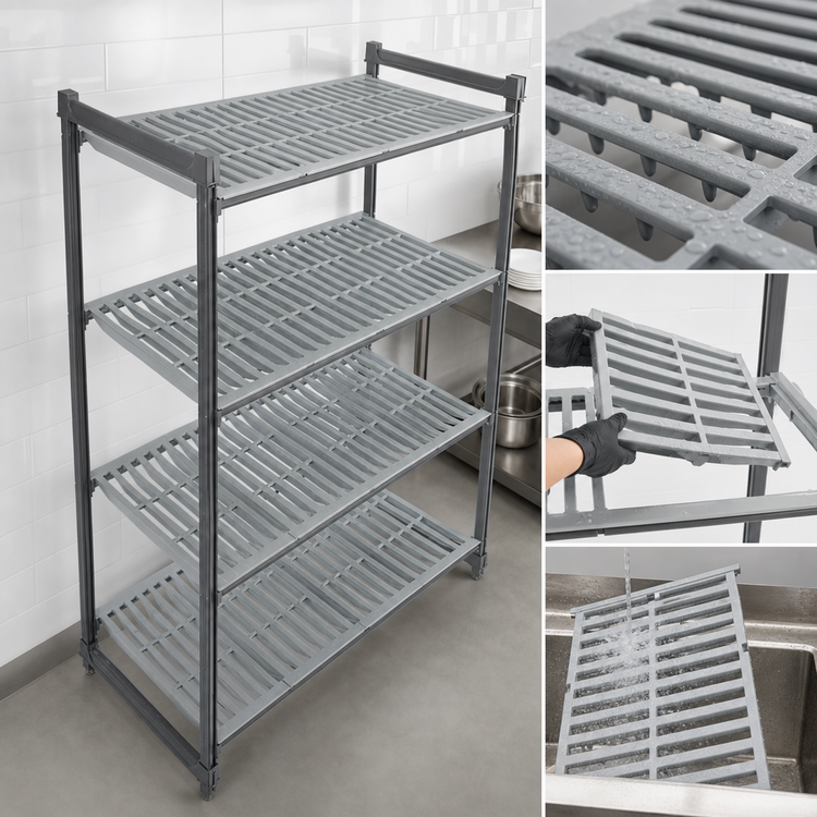 Product image #3 for Cambro Camshelving Basics Plus 4-Tier Stationary Starter Shelving Unit, 18-Inch x 48-Inch x 72-Inch, Brushed Graphite