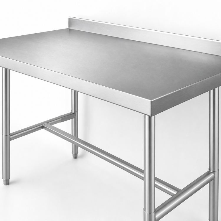 Product image #3 for 72 Inch x 30 Inch Stainless Steel Work Table with 2 Inch Rear Up-Turn and Open H-Base