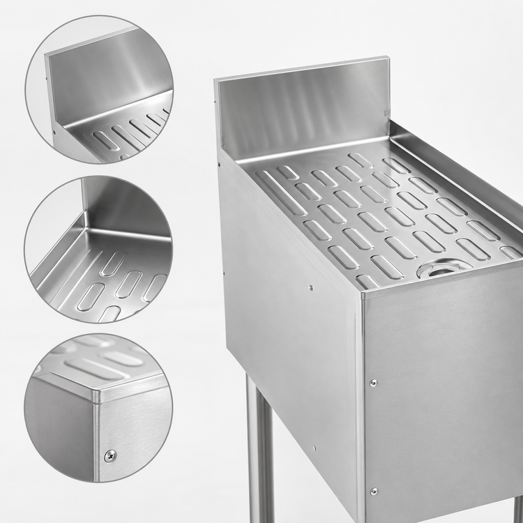 Product image #3 for CHOICE by Glastender 30-Inch x 24-Inch Freestanding Stainless Steel Underbar Drainboard