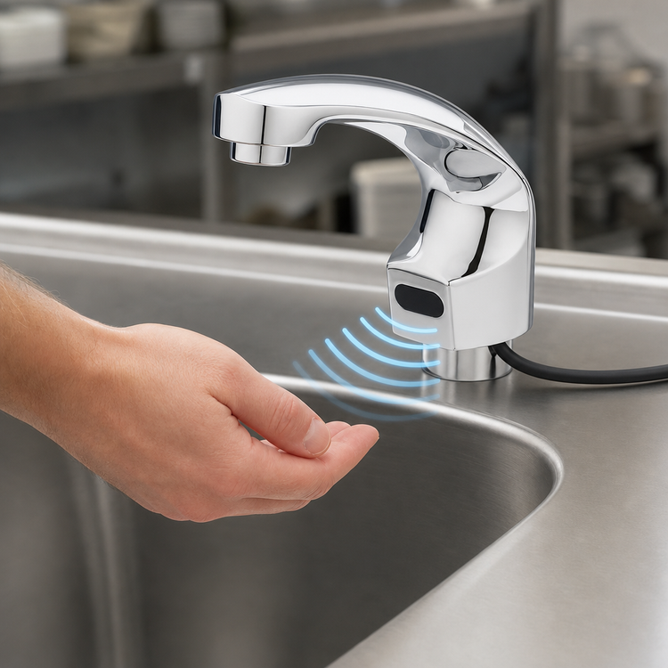 Product image #3 for ChekPoint Touchless Electronic Deck-Mount Faucet with Fixed Rigid Spout, Chrome Finish