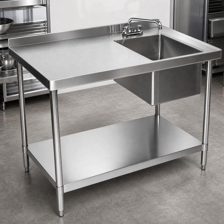 Product image #3 for 72-Inch x 24-Inch Stainless Steel Right-Side Prep Sink Work Table with Marine Edge, Backsplash, and Undershelf