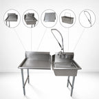 Thumbnail image #3 for BK Resources BKDTK6-26-R-G-SS 26-Inch Right-to-Left Straight Dish Table Kit, 304 Stainless Steel, Galvanized Steel Legs