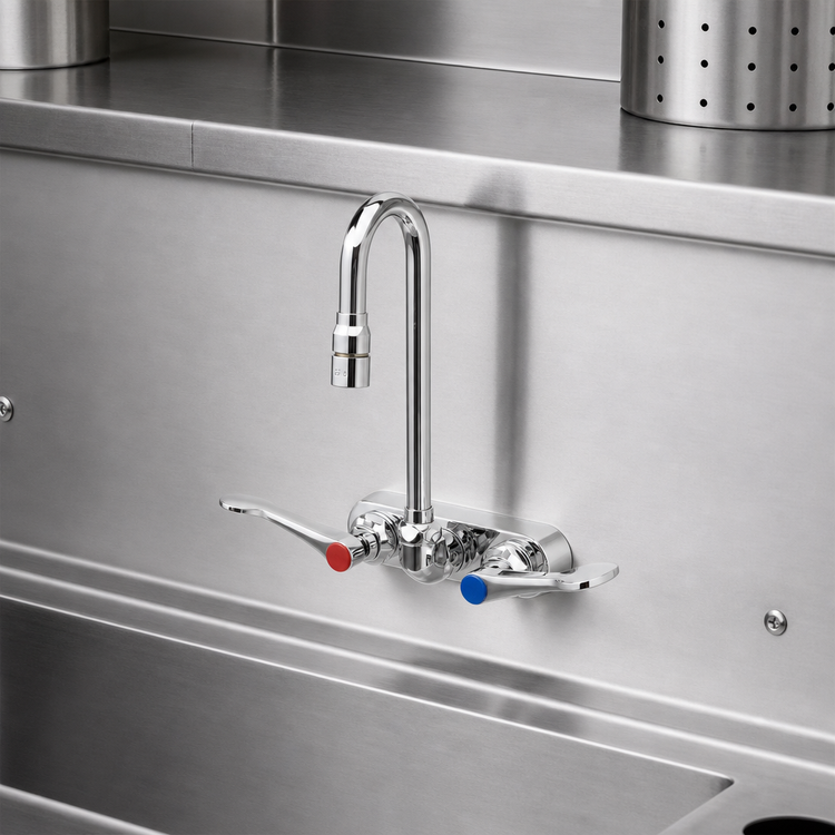 Product image #3 for T&S Brass 4-Inch Wall-Mount Workboard Faucet with Swivel Gooseneck and 0.5 GPM Spray Device