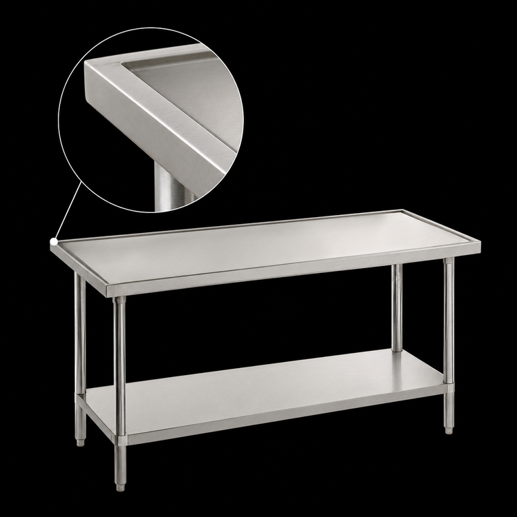 Product image #3 for Advance Tabco 60" x 48" 14-Gauge 304 Stainless Steel Flat Top Work Table with Adjustable Galvanized Undershelf