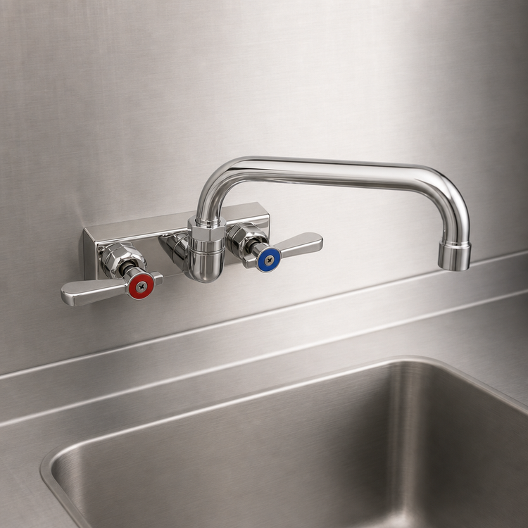 Product image #3 for BK Resources Evolution Splash-Mounted Commercial Faucet with 10-Inch Swing Spout, 4-Inch Centers