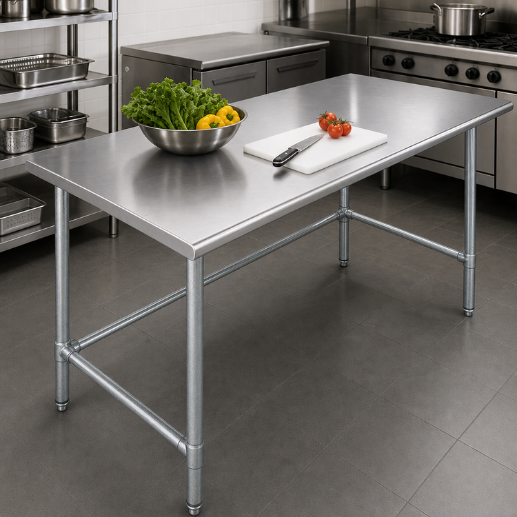 Product image #3 for 72 Inch x 30 Inch 18-Gauge Stainless Steel Work Table with Galvanized Open Base