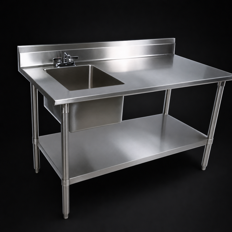Product image #3 for John Boos 72" x 30" Stainless Steel Sink Table With Left Prep Sink, 5" Backsplash, and Undershelf