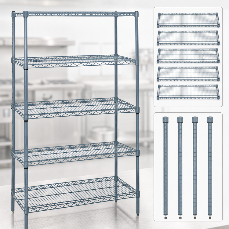 Product image #3 for Quantum Gray Epoxy Antimicrobial Five-Shelf Wire Shelving Starter Kit, 72 in. W x 14 in. D x 74 in. H