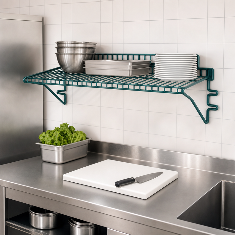 Product image #3 for Eagle Snap-n-Slide 60-Inch Wall-Mounted Wire Shelf, 12-Inch Deep, Blue-Green Epoxy Finish, 175 lb Capacity