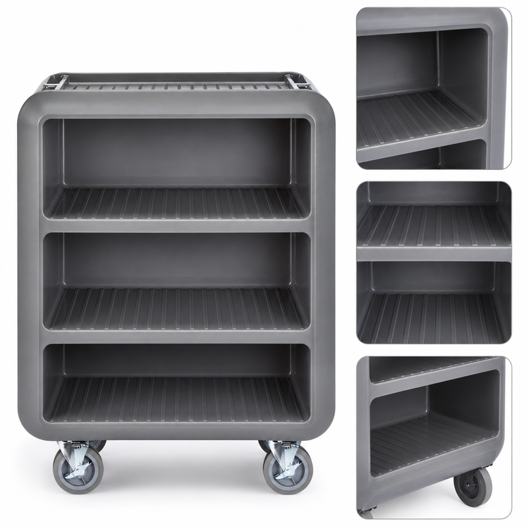 Product image #4 for Cambro Service Cart Pro Medium 3-Shelf Polyethylene Bus Cart with Closed Side, 600 lb Capacity