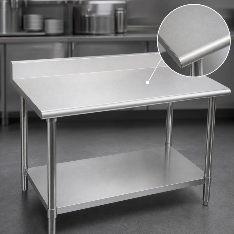 Product image #3 for Budget Series 84-Inch x 24-Inch 430 Stainless Steel Work Table with 4-1/2-Inch Backsplash and Undershelf