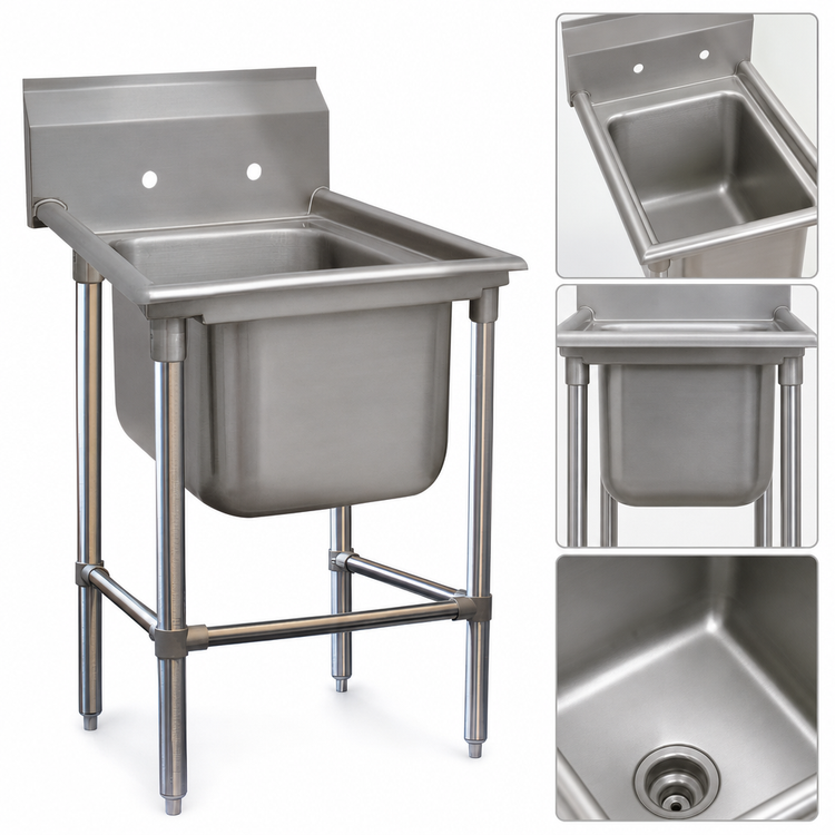 Product image #3 for Advance Tabco Regaline 94 Series 1-Compartment Commercial Sink with 20" x 28" Bowl, 14-Gauge 304 Stainless Steel, 11" Splash