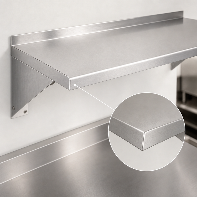 Product image #3 for John Boos Stallion Wall-Mounted Stainless Steel Shelf, 36 Inch W x 16 Inch D, Safety Edge Front