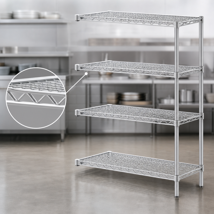 Product image #3 for Eagle Group A4-63-2472S 4-Tier Add-On Wire Shelving Unit with QuadTruss, 72 x 24 x 63 Inches, Stainless Steel Finish