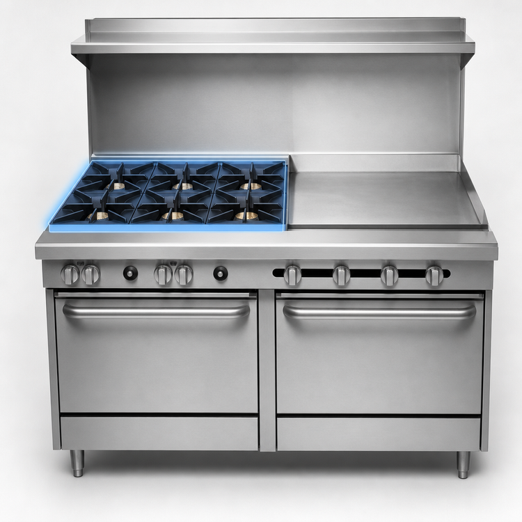 Product image #3 for Southbend S-Series 60-Inch Commercial Gas Restaurant Range with 6 Open Burners, 24-Inch Griddle, and 2 Standard Ovens
