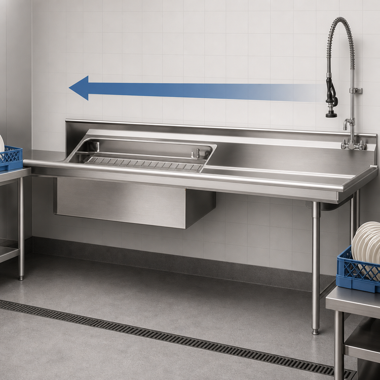 Product image #3 for Eagle Group 84-Inch Straight Soiled Dishtable with Right-to-Left Operation and Pre-Rinse Sink
