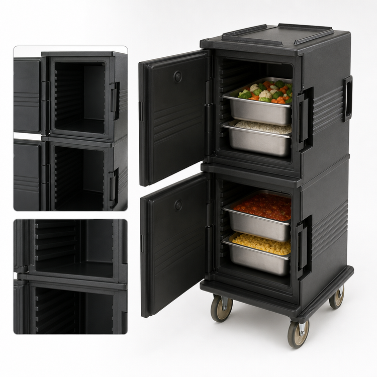 Product image #4 for Cambro Ultra Camcart 2-Compartment Front-Loading Insulated Food Pan Cart, 60 Qt. Per Compartment, Black