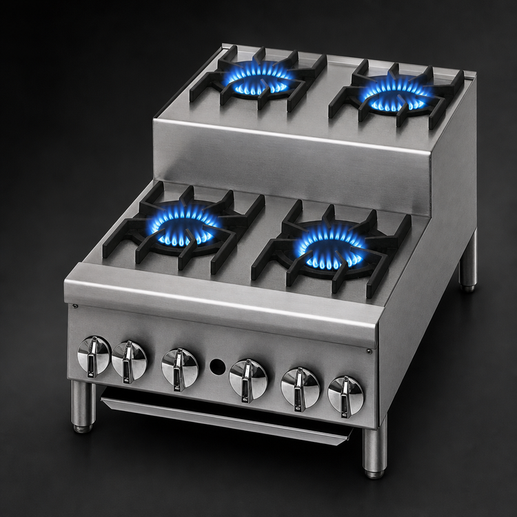 Product image #3 for Supreme 24-Inch Countertop Gas Step-Up Hotplate with 3 Open Burners and 2 Step-Up Burners