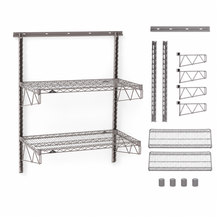 Product image #3 for Metro SmartWall Wall-Mounted Two-Shelf Shelving Starter Kit, Metroseal Gray
