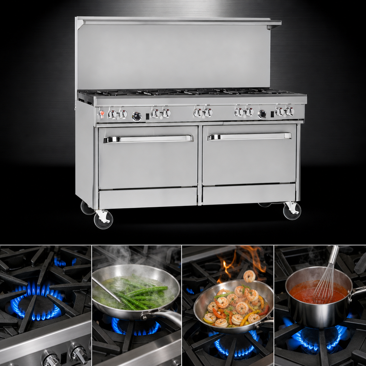 Product image #3 for Southbend Ultimate 60-Inch Gas Restaurant Range with 4 Pyromax Burners, 24-Inch Griddle/Broiler, and 2 Convection Ovens