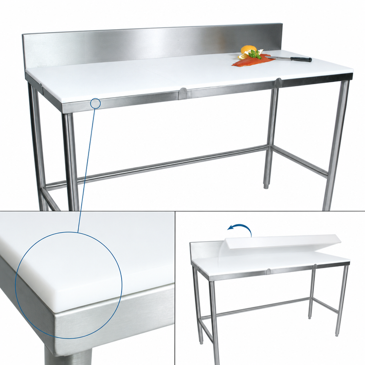 Product image #3 for John Boos 48-Inch x 30-Inch Trimming Table with 3/4-Inch Reversible Poly Top and 6-Inch Removable Backsplash