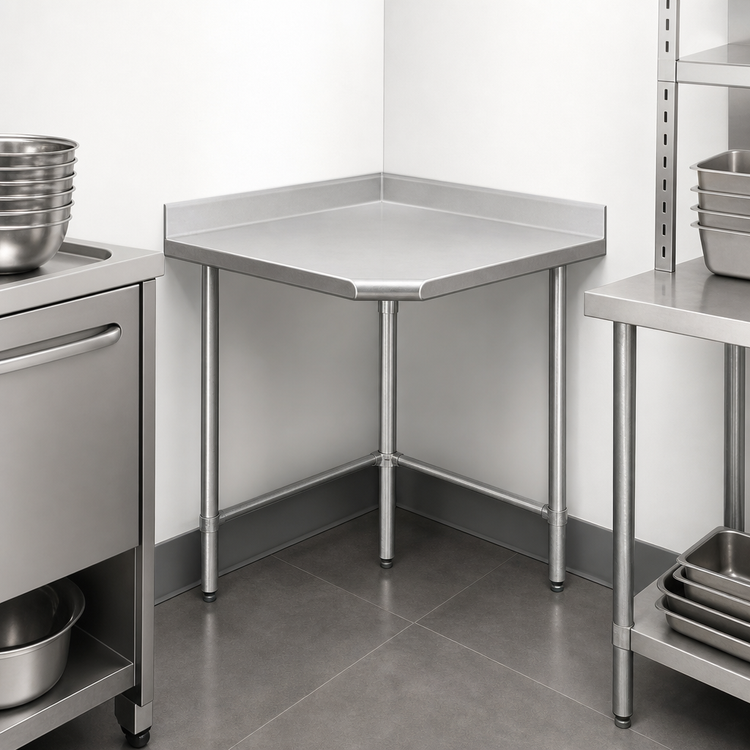 Product image #3 for Eagle Group BlendPort® Budget Series 30"W x 30"D Corner Stainless Steel Work Table with 4-1/2" Backsplash