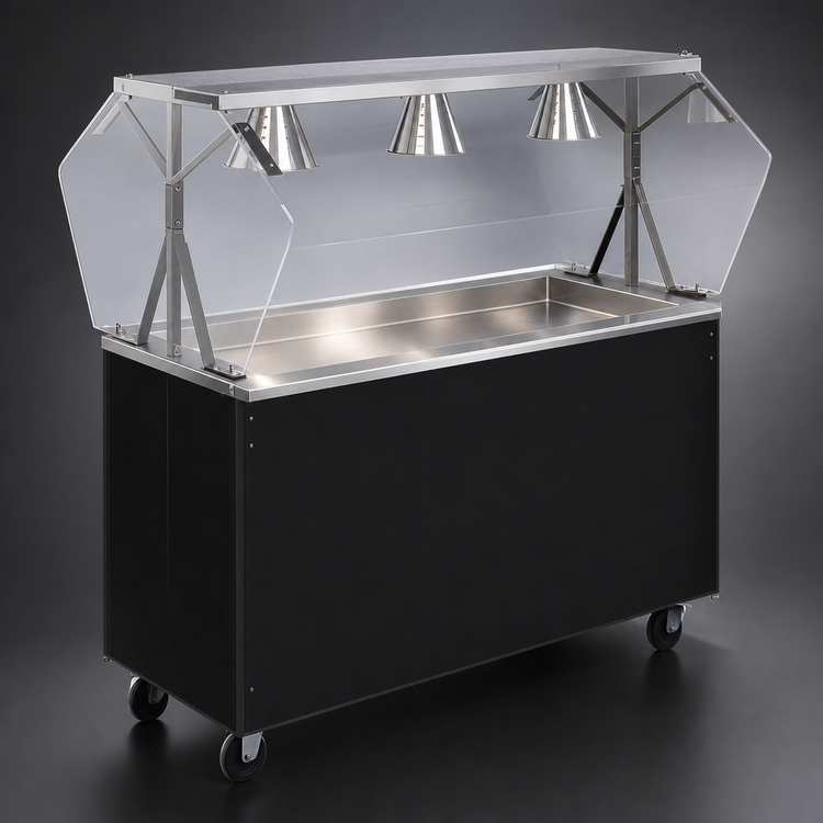 Product image #3 for 46-Inch 3-Pan Non-Refrigerated Cold Food Station with Buffet Breath Guard, Lights, Black Solid Base