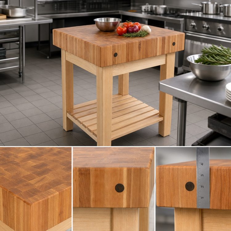 Product image #3 for John Boos Boos Block Gourmet 24" x 24" End Grain Maple Butcher Block Work Table with Undershelf