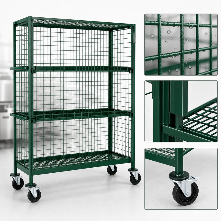 Product image #3 for Metro Super Erecta Mobile Wire Security Cage with Metroseal 3 Epoxy Coated Green Finish and Microban Protection, 40-3/4 x 21-1/2 x 68-1/2 Inches