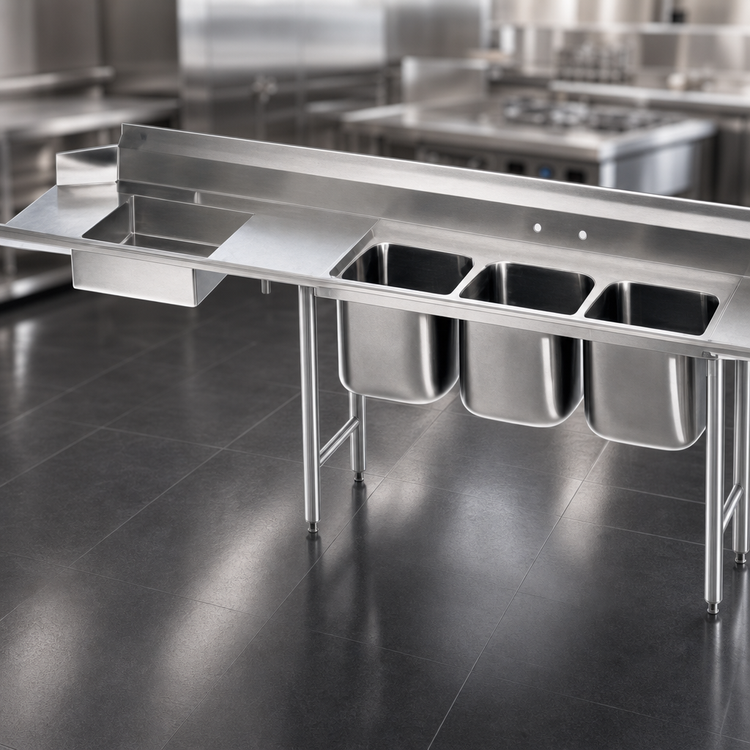Product image #3 for Eagle Spec-Master SDTPR-124-14/3 124-Inch Soiled Dishtable with 3-Compartment Pot Sink (Right-to-Left)