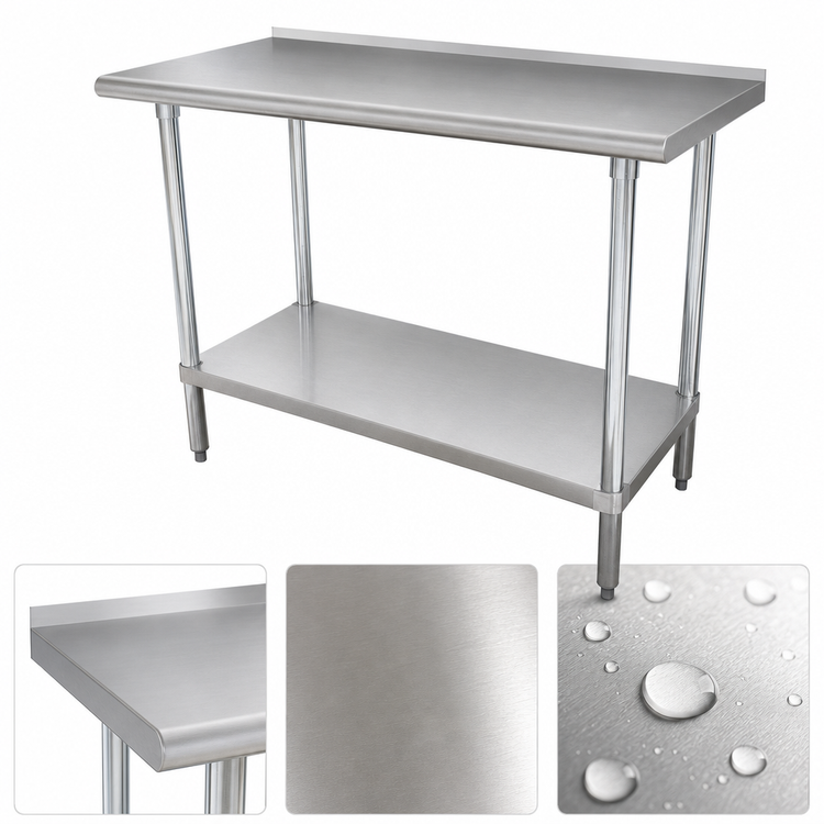 Product image #3 for Advance Tabco Special Value Series 48" x 24" 304 Stainless Steel Work Table with Adjustable Undershelf and 1-1/2" Rear Up-Turn