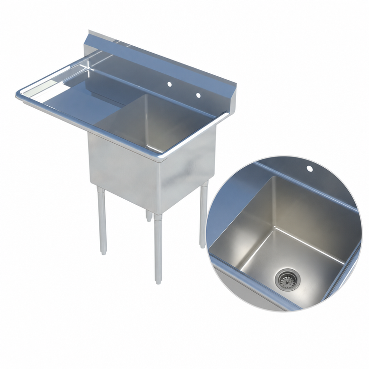 Product image #3 for Sapphire Manufacturing 1-Compartment Sink with Left Drainboard, 304 Stainless Steel, 32-1/2 x 20-1/2 x 44-1/4 Inches