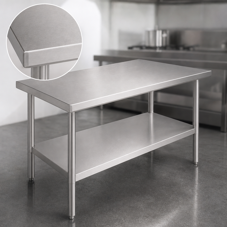 Product image #3 for Stallion 30" x 30" 18-Gauge 430 Stainless Steel Work Table with Adjustable Undershelf