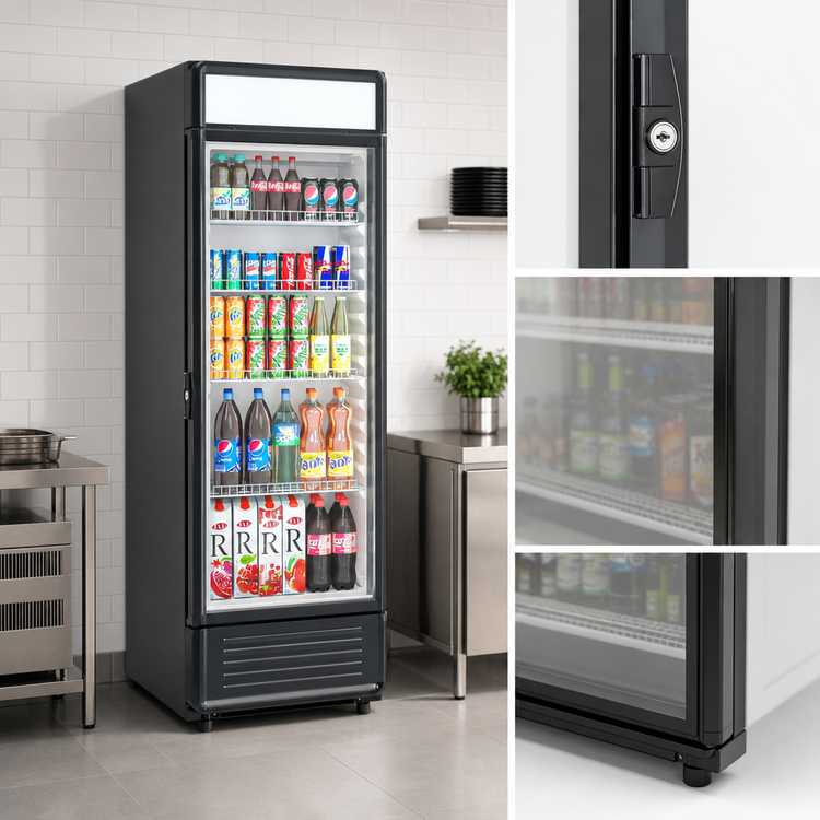 Product image #3 for KoolMore 24-Inch One-Section Glass Door Merchandiser Refrigerator, 12 Cu. Ft., Black, Bottom-Mount