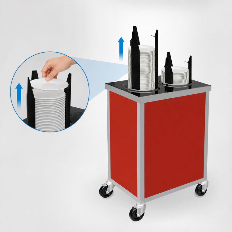 Product image #3 for Atlas Metal MEPD2-6-1/2 Mobile Enclosed Plate Dispenser, 2-Tube, Unheated, 6-1/2 Inch Dish Capacity