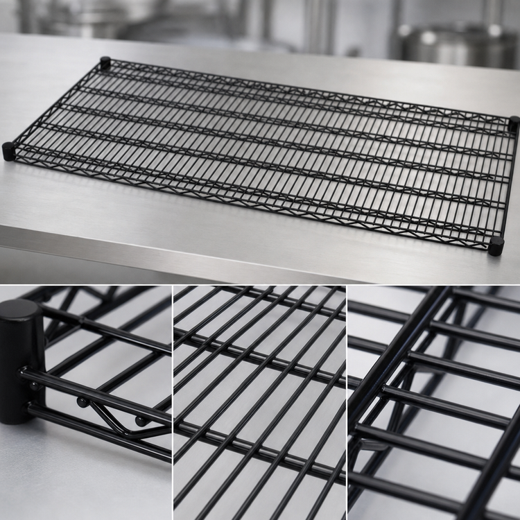 Product image #3 for Quantum 48" W x 36" D Black Epoxy Antimicrobial Wire Shelf, 600-800 lb. Capacity