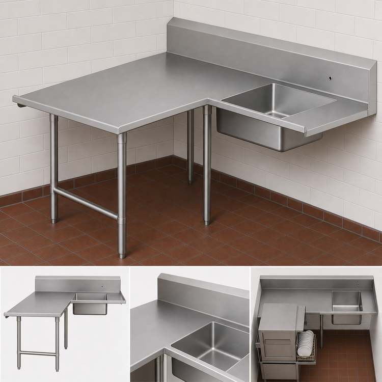Product image #3 for John Boos Pro-Bowl L-Shaped Soiled Landing Dishtable with 10-Inch Landing Shelf, 20 x 20 x 8-Inch Bowl, 70-Inch Machine-to-Corner, 108-Inch Corner-to-End