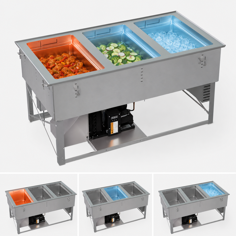 Product image #4 for Vollrath 3-Well Hot/Cold/Frozen Modular Drop-In Food Well, Auto Drain, Flat Flange, 120V