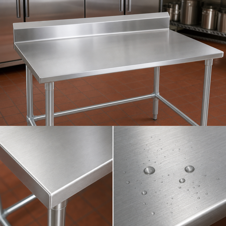 Product image #3 for John Boos Stallion 48" x 36" Stainless Steel Top Work Table with 5" Backsplash, Safety Edge, and Galvanized Base