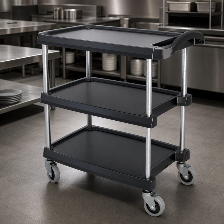 Product image #3 for Metro myCart Series 3-Shelf Polymer Utility Cart, Open Base, Black