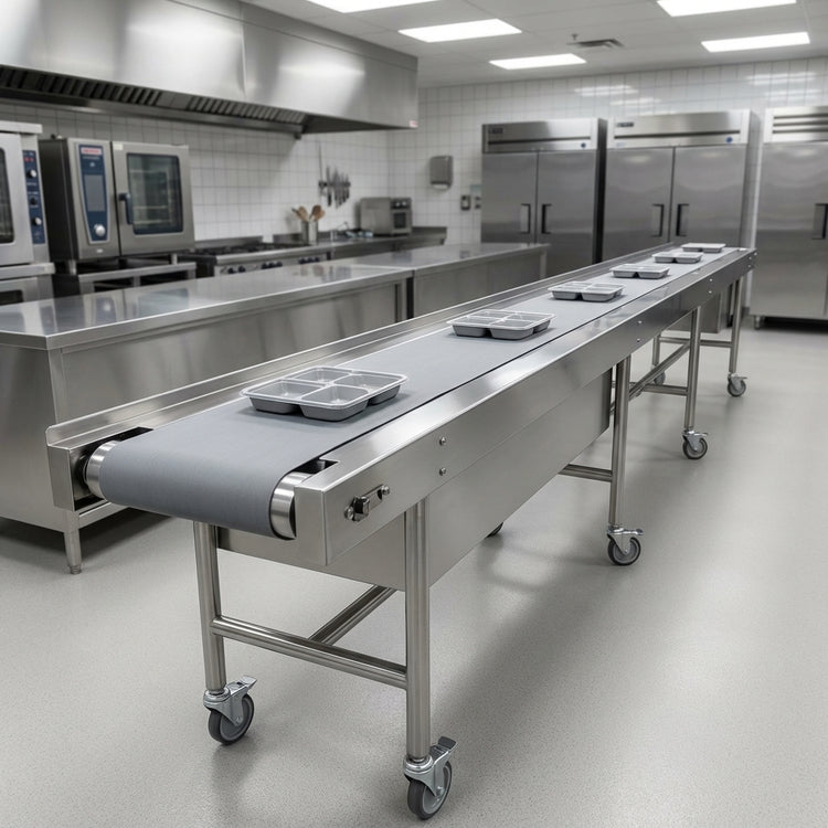 Product image #2 for Dinex DXIESFB20 20 Foot Fabric Belt Tray Make-Up Conveyor