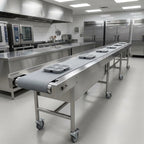Thumbnail image #2 for Dinex DXIESFB20 20 ft Fabric Belt Tray Make-Up Conveyor, Variable Speed, Stainless Steel, Air Glide Slider Pan